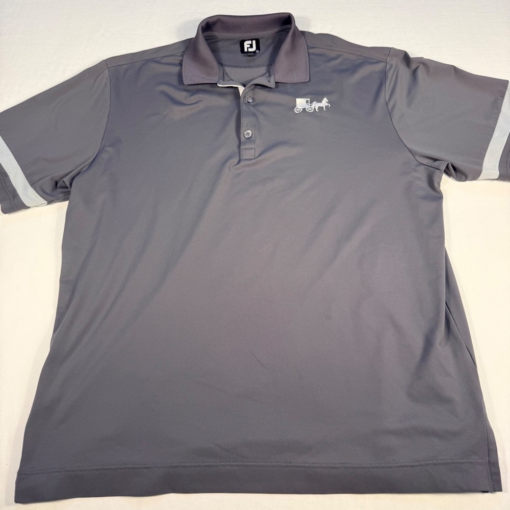 FootJoy Polo Shirt Large Grey Short Sleeve Horse Carriage Logo Golf Mens‎